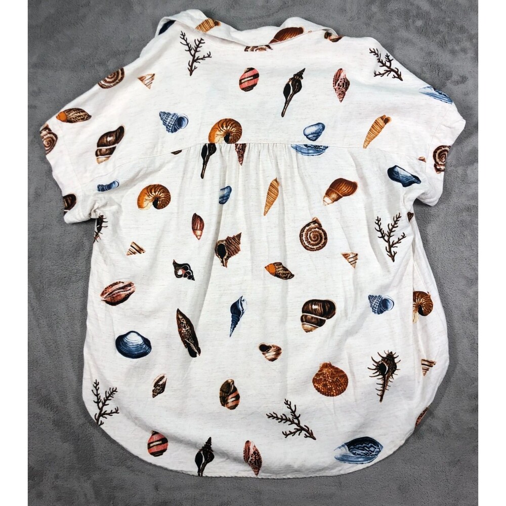 Jane & Delancey Button Down Shirt Size Large Linen Blend Seashell Print Coastal - Picture 4 of 8